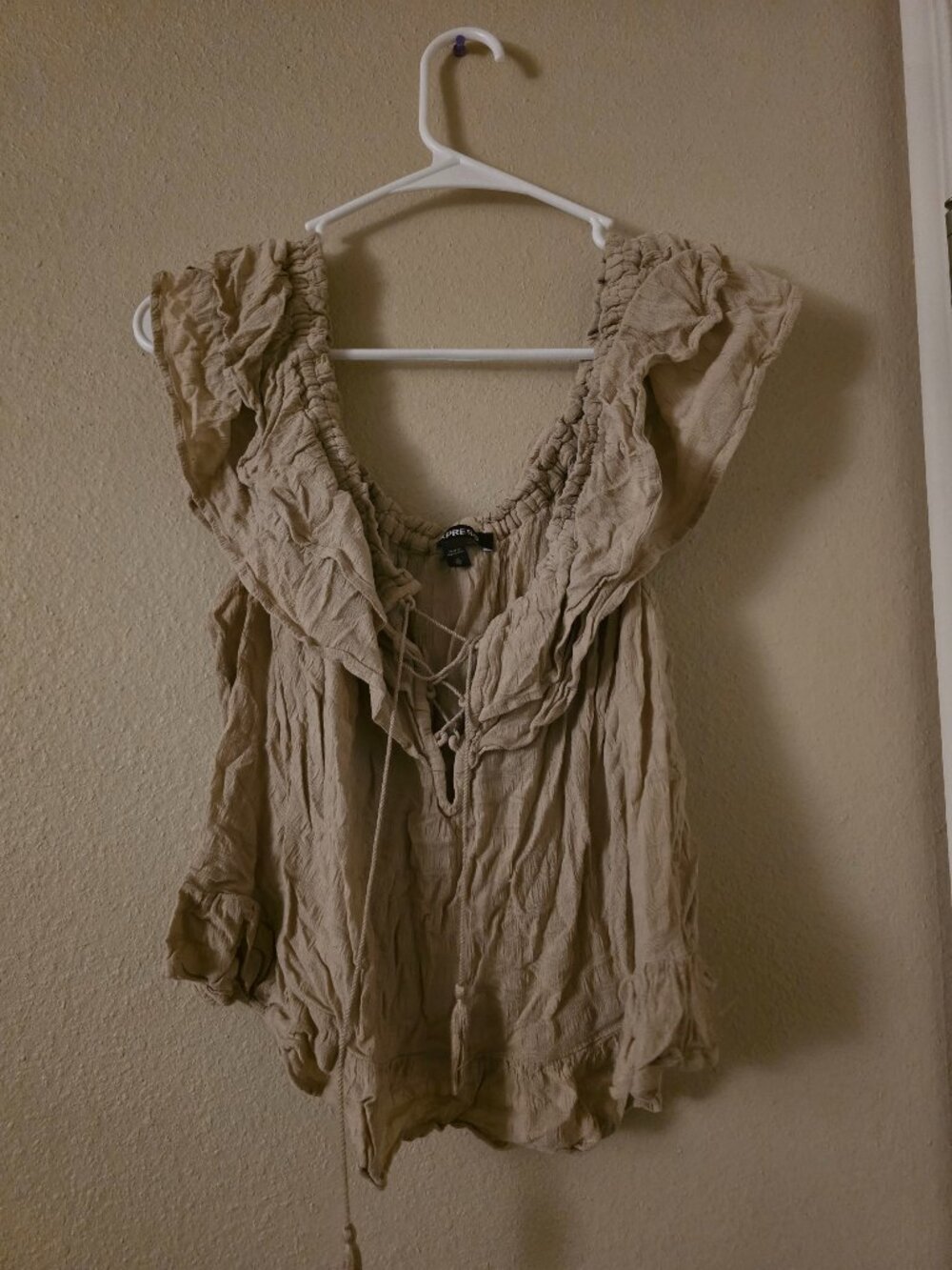 Express Size XL Tan Off Shoulder Crop Top Tassle